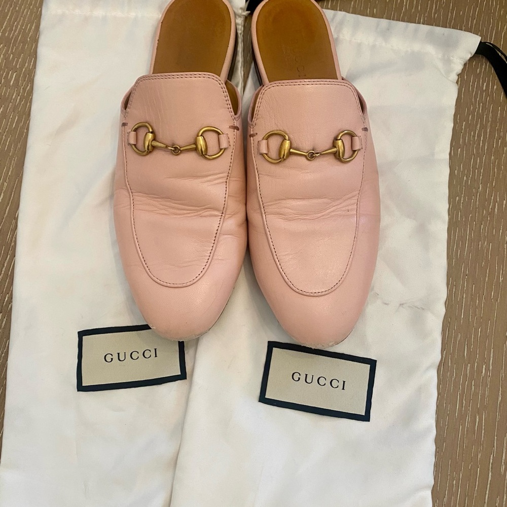 Gucci Princetown Loafer Mules in Pink Leather with Gold Horsebit Hardware